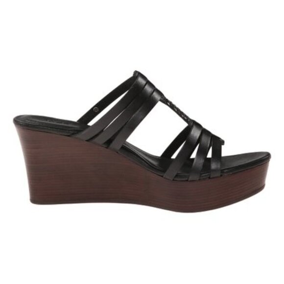 UGG Mattie Black Leather Platform Wedge Sandal Size 10 - Picture 1 of 14